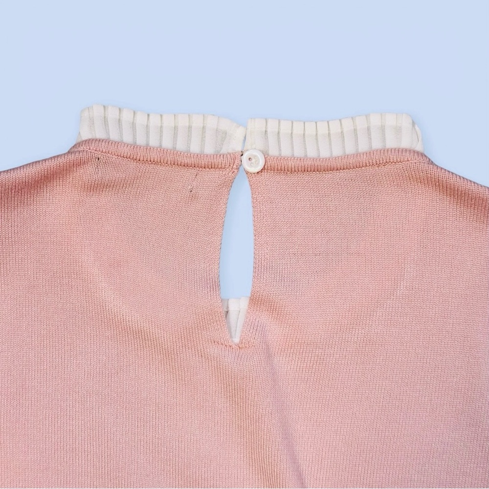 Adrianna Papell Twofer Sweater Top Pleated Trim Pink White - Picture 7 of 13